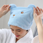 Mũ tóc khô bằng nhung san hô dày hình gấu hoạt hình, thấm nước mạnh, khô nhanh, khăn turban