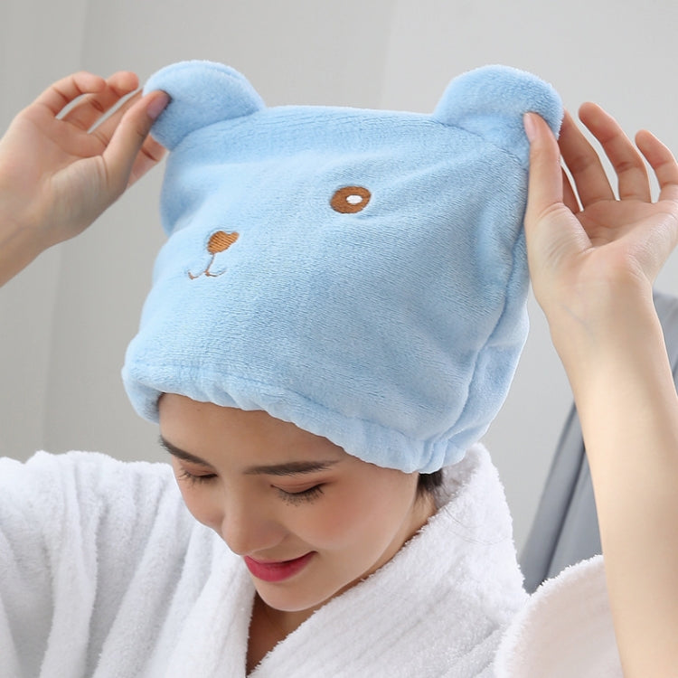 Mũ tóc khô bằng nhung san hô dày hình gấu hoạt hình, thấm nước mạnh, khô nhanh, khăn turban