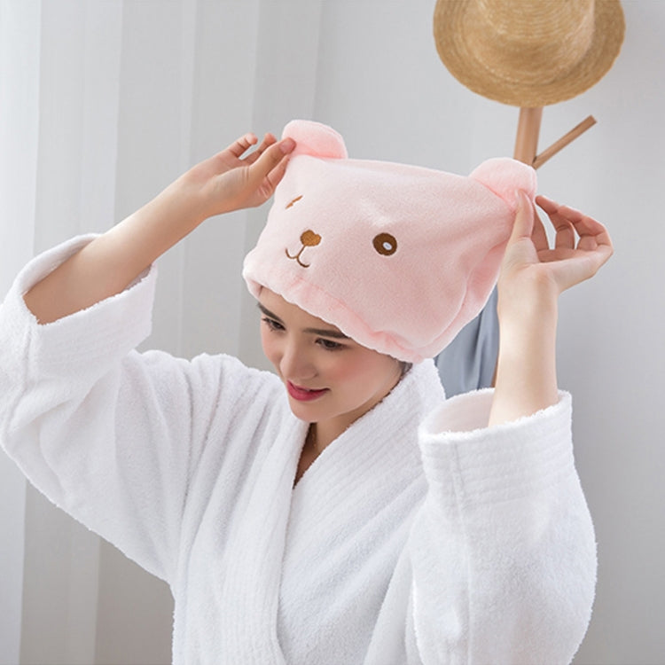 Mũ tóc khô bằng nhung san hô dày hình gấu hoạt hình, thấm nước mạnh, khô nhanh, khăn turban