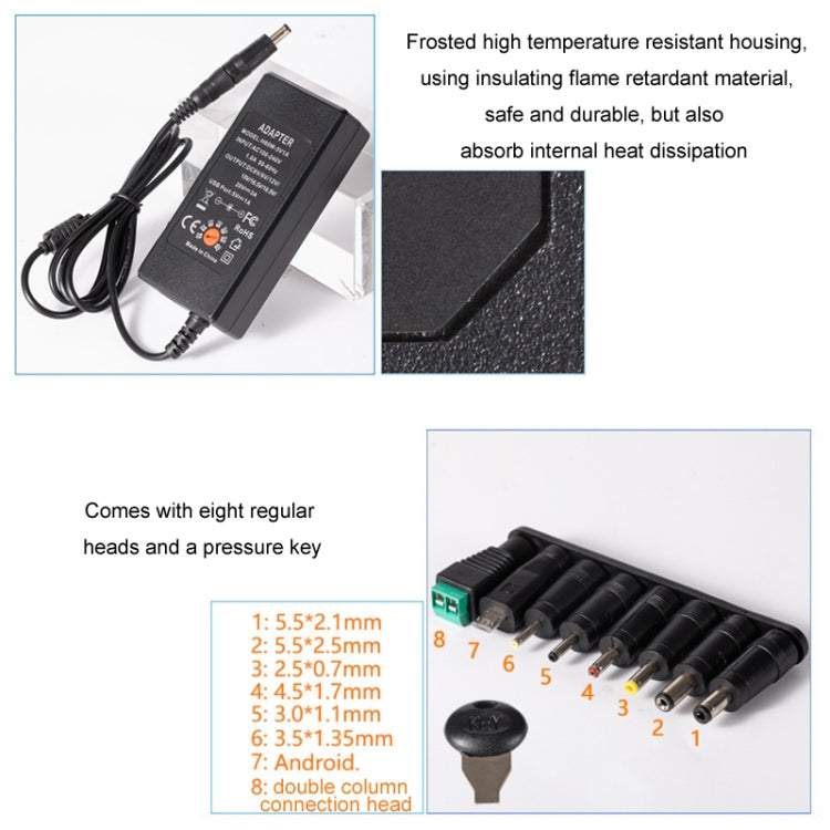 Adapter sạc nguồn DC điều chỉnh 65W 6-20V 3A, phích cắm US, phích cắm EU, phích cắm UK nhỏ, phích cắm AU, phích cắm UK lớn