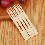 Xiên trái cây tre dùng một lần, nĩa tráng miệng hai chấu dùng trong gia đình, 100 chiếc/hộp, 200 chiếc/hộp