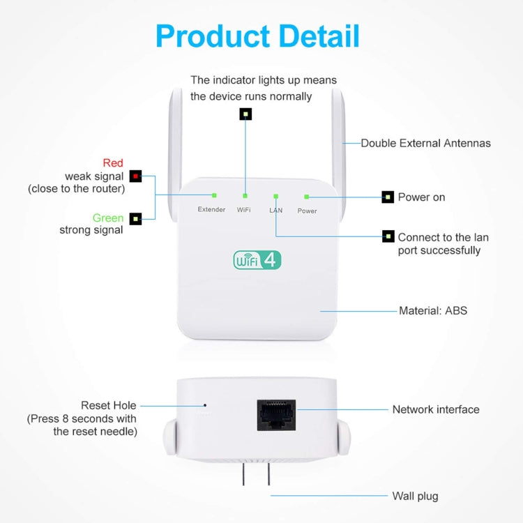 Bộ khuếch đại Wi-Fi 2.4G 300M phạm vi dài Bộ lặp WiFi Bộ tăng tín hiệu không dây, phích cắm US màu trắng, phích cắm EU màu trắng, phích cắm UK màu trắng, phích cắm US màu đen, phích cắm EU màu đen, phích cắm UK màu đen