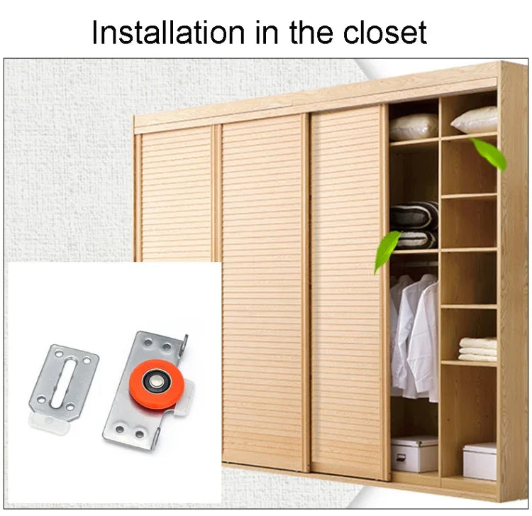 Phụ kiện ròng rọc cửa trượt tủ quần áo, phụ kiện cửa trượt êm ái kèm 8 vít, ròng rọc