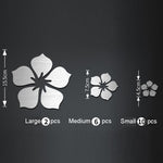 Bộ 18 chiếc decal gương acrylic hoa anh đào dán tường phòng khách phòng ngủ trang trí nền tường, hoa anh đào