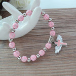 Gold Stamped Acrylic Angel Cross Bead Bracelet, Blue, White, Pink, Silver