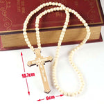 Cross Laser Engraved Wooden Bead Necklace, Red