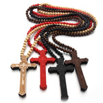 Cross Laser Engraved Wooden Bead Necklace, Red