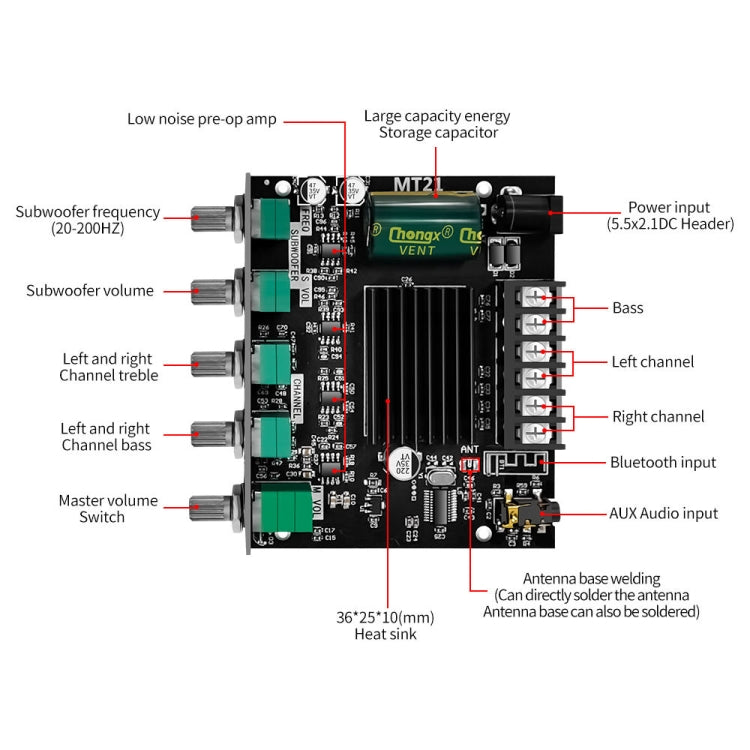 Module ampli kỹ thuật số Bluetooth ZK-MT21 công suất 50W x 2 + 100W 2.1 kênh, ZK-MT21