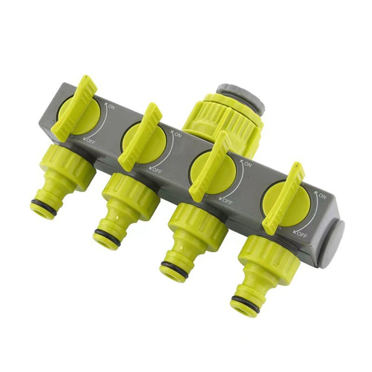 Garden Lawn Watering EU Threaded Faucet One Input Four Output Valve Diverter, Green And Gray