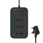 Ổ cắm đa năng chống cháy T24 2m 3000W 6 ổ cắm + PD + 4 cổng USB có công tắc, phích cắm UK, phích cắm US
