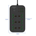 Ổ cắm đa năng chống cháy T24 2m 3000W 6 ổ cắm + PD + 4 cổng USB có công tắc, phích cắm UK, phích cắm US