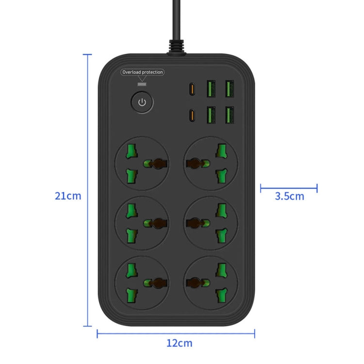Ổ cắm đa năng chống cháy T24 2m 3000W 6 ổ cắm + PD + 4 cổng USB có công tắc, phích cắm UK, phích cắm US