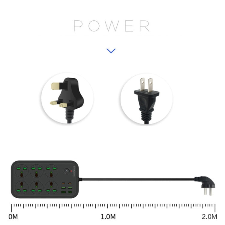 Ổ cắm đa năng chống cháy T24 2m 3000W 6 ổ cắm + PD + 4 cổng USB có công tắc, phích cắm UK, phích cắm US