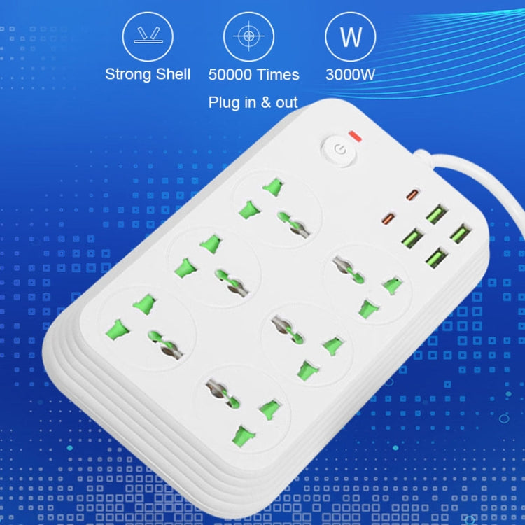 Ổ cắm đa năng chống cháy T24 2m 3000W 6 ổ cắm + PD + 4 cổng USB có công tắc, phích cắm UK, phích cắm US