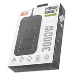 Ổ cắm đa năng chống cháy T24 2m 3000W 6 ổ cắm + PD + 4 cổng USB có công tắc, phích cắm UK, phích cắm US