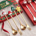 4 cái / Gói Bộ Đồ Ăn Thép Không Gỉ Búp Bê Hoạt Hình Giáng Sinh, 1 Muỗng, 1 Nĩa, 1 Muỗng D