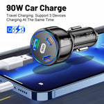 90W Super Fast Charging USB-C Car Charger Dual PD 30W+QC3.0 Charging Station, Black, White