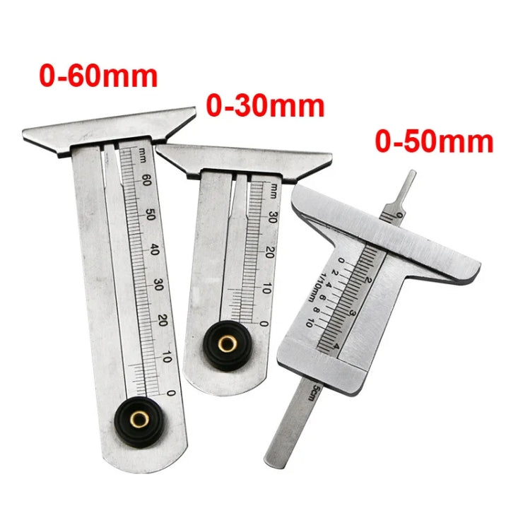 Stainless Steel Tire Tread Vernier Depth Gauge, 0-30mm, 0-50mm, 0-60mm