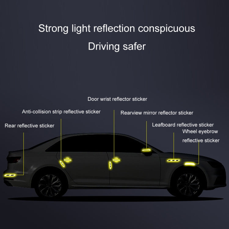 8pcs/set Car Door Handle Rearview Mirror Safety Warning Protective Reflective Sticker, Red, Yellow, White, Blue, Fluorescent Green