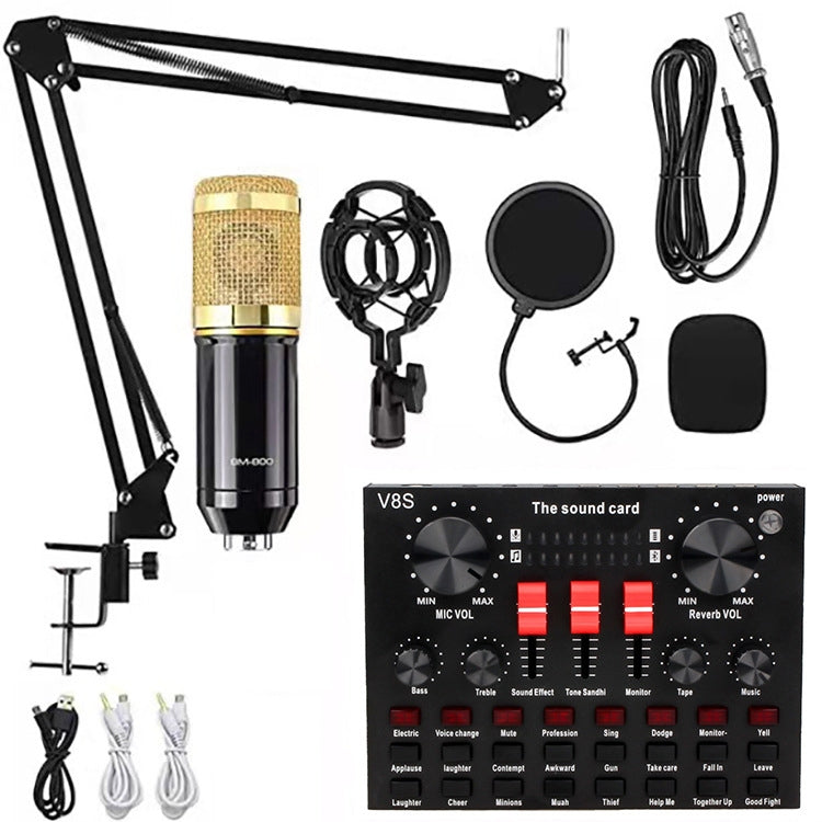 Micro tụ điện thu âm phòng thu BM800 + bộ sound card V8S, bộ BM800 + sound card V8