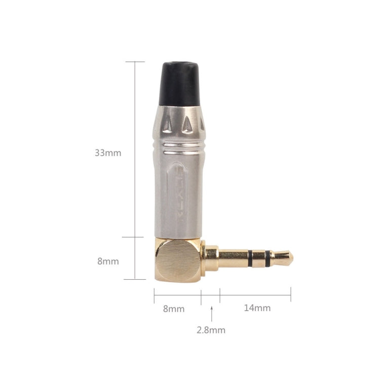 Phích cắm hàn dây tai nghe stereo 3.5mm hình chữ L góc 90 độ hợp kim kẽm, hợp kim kẽm