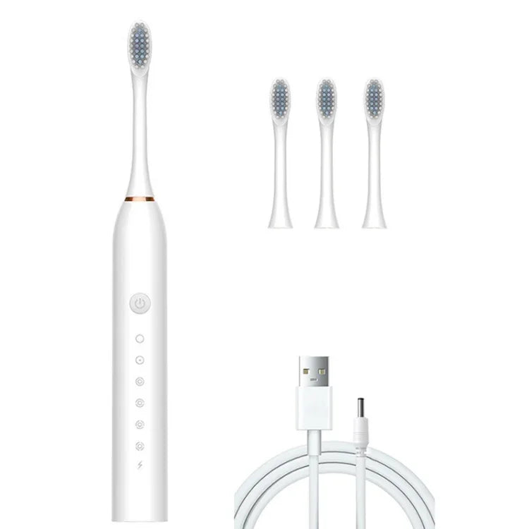 Bàn chải điện siêu âm sạc lại được với lông mềm, 6 cấp độ, kèm 4 bàn chải thay thế