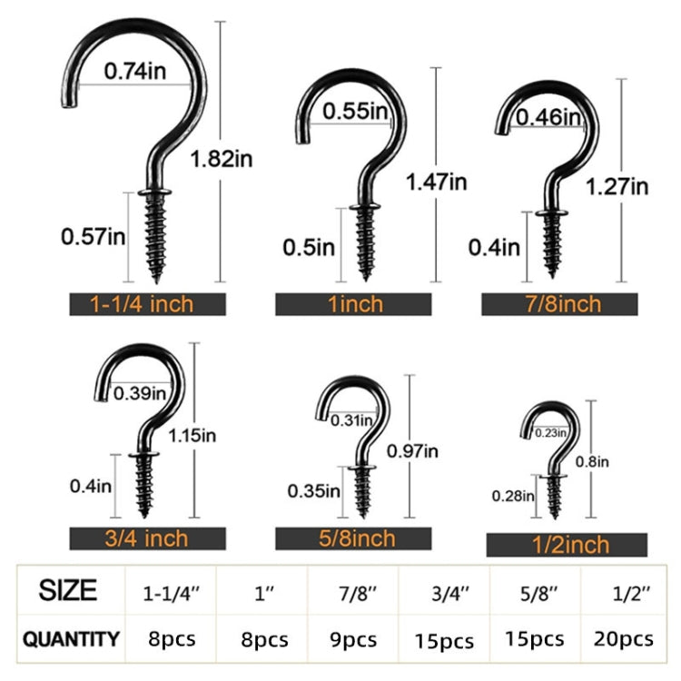 75pcs /Box Screw-in Ceiling Hook Set Home Storage Wall Cup Hook Lamp Hook