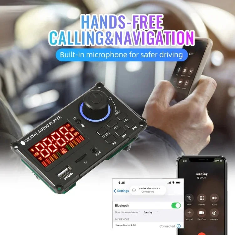 Bộ khuếch đại công suất màn hình màu 100W 12V TPA3116 bảng giải mã Bluetooth có ghi âm cuộc gọi, điều khiển từ xa silicone, điều khiển từ xa silicone nhỏ, điều khiển từ xa nhỏ