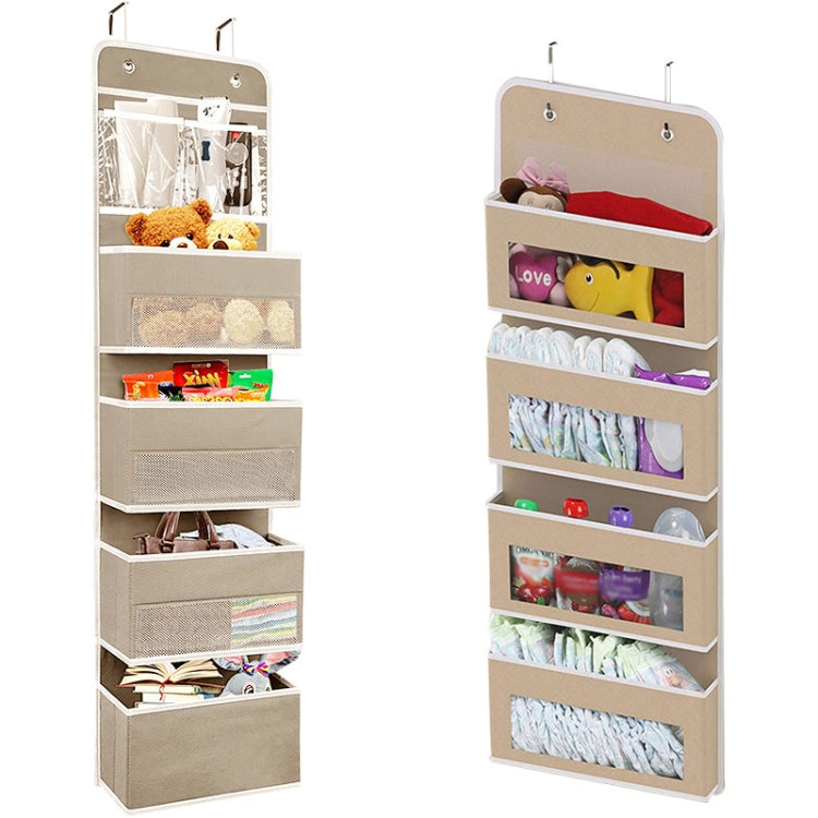 Túi vải treo tường GD03, túi đựng đồ sau cửa tủ quần áo, 4+1 ngăn màu xám, 4+1 ngăn màu be, túi hoa đèn lồng 4 ngăn