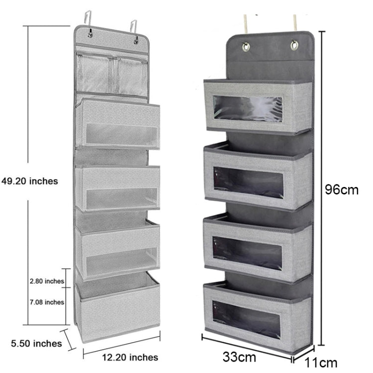 Túi vải treo tường GD03, túi đựng đồ sau cửa tủ quần áo, 4+1 ngăn màu xám, 4+1 ngăn màu be, túi hoa đèn lồng 4 ngăn