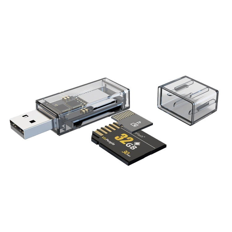 Bộ chuyển đổi OTG USB sang SD/TF 2 trong 1 đầu đọc thẻ đa chức năng trong suốt, trong suốt
