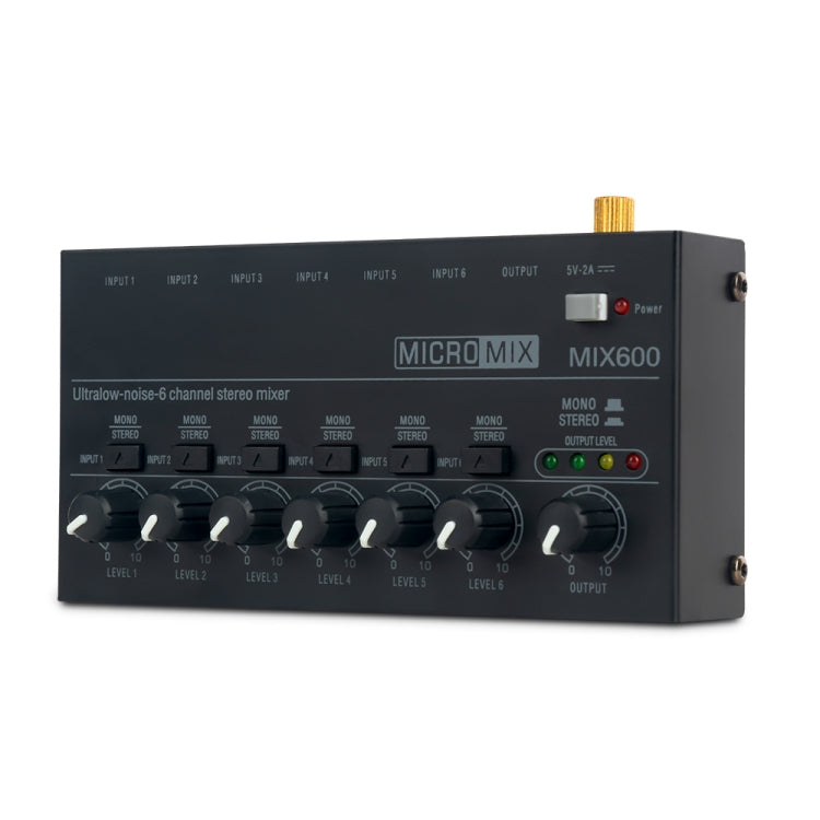 Bộ trộn âm thanh stereo 6 kênh siêu nhỏ gọn, ít ồn, phích cắm Mỹ, MIX600
