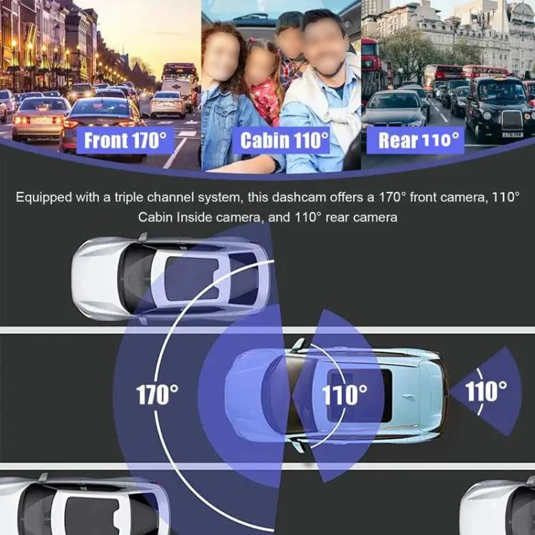 Máy ghi hình lái xe 3 kênh 1080P HD phát lại trên điện thoại di động, G70