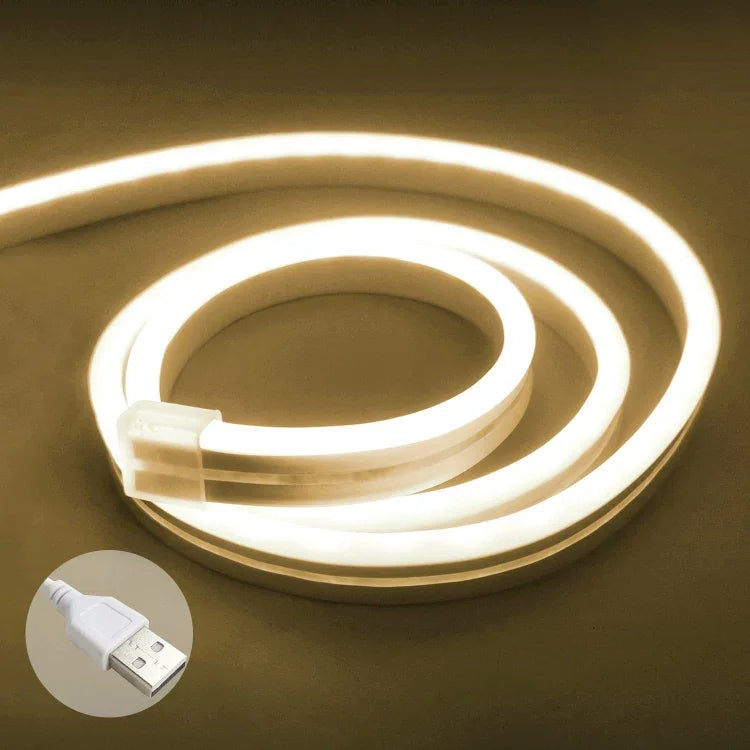 Bộ đèn LED dây silicone neon mềm dẻo USB 5V 2m, USB (hồng), USB (màu ấm), USB (xanh dương)
