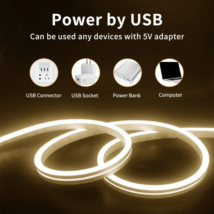 Bộ đèn LED dây silicone neon mềm dẻo USB 5V 2m, USB (hồng), USB (màu ấm), USB (xanh dương)