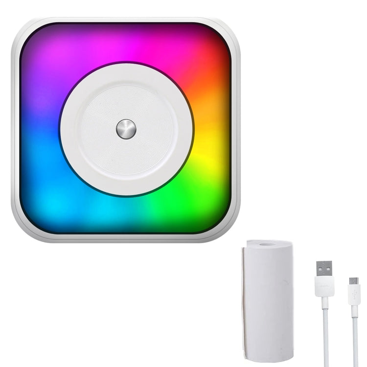 Máy in nhãn mini Bluetooth di động có đèn RGB, in không dùng mực, kèm 1 cuộn giấy, kèm 5 cuộn giấy, kèm 5 cuộn nhãn dán, kèm 5 giấy + 5 nhãn + 3 giấy màu