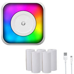 Máy in nhãn mini Bluetooth di động có đèn RGB, in không dùng mực, kèm 1 cuộn giấy, kèm 5 cuộn giấy, kèm 5 cuộn nhãn dán, kèm 5 giấy + 5 nhãn + 3 giấy màu