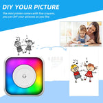 Máy in nhãn mini Bluetooth di động có đèn RGB, in không dùng mực, kèm 1 cuộn giấy, kèm 5 cuộn giấy, kèm 5 cuộn nhãn dán, kèm 5 giấy + 5 nhãn + 3 giấy màu