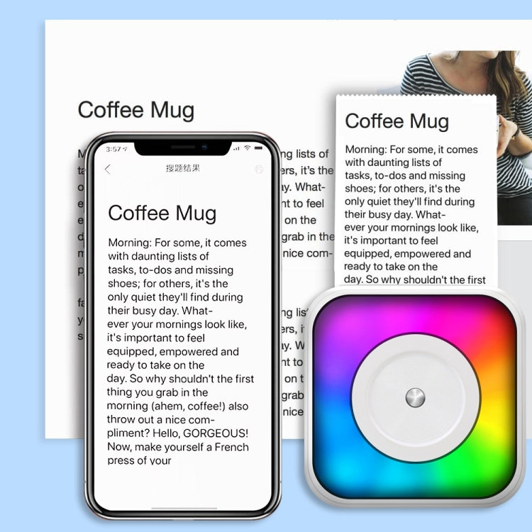Máy in nhãn mini Bluetooth di động có đèn RGB, in không dùng mực, kèm 1 cuộn giấy, kèm 5 cuộn giấy, kèm 5 cuộn nhãn dán, kèm 5 giấy + 5 nhãn + 3 giấy màu