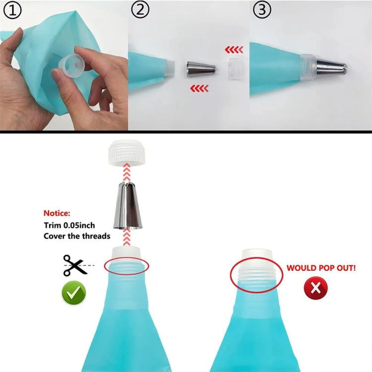 Bộ túi bắt kem silicon 15 trong 1, đầu phun bánh inox, 15 cái/bộ