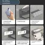 Giá đựng giấy cuộn nhà tắm bằng thép không gỉ không cần đục lỗ kèm kệ đựng điện thoại, giá đựng điện thoại (Trắng), giá đựng giấy (Trắng), giá đựng điện thoại (Đen), giá đựng giấy (Đen), giá đựng điện thoại (Xám), giá đựng giấy (Xám)
