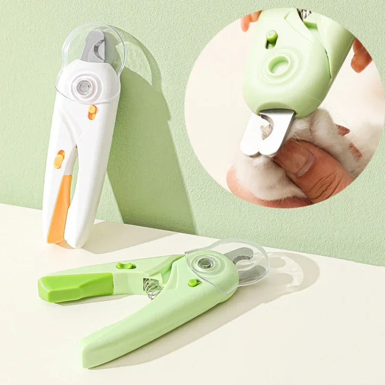 Kéo cắt móng thú cưng có đèn LED, Kéo cắt móng chó mèo kèm máy đánh bóng móng, Màu trắng, Xanh lá
