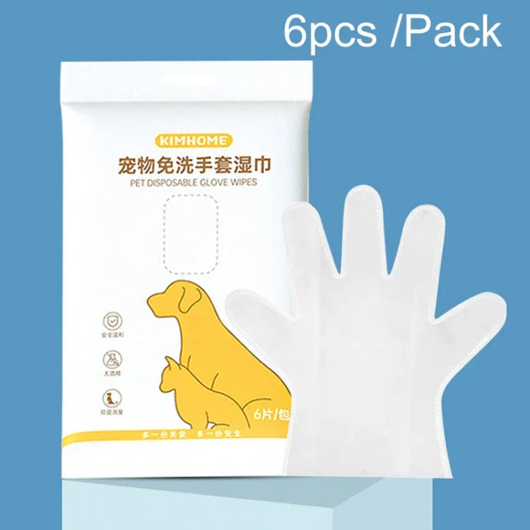 Găng Tay Khăn Ướt Không Cần Xả KIMHOME Tắm Khử Mùi Vệ Sinh Khô Cho Chó Mèo, 6 Cái / Gói
