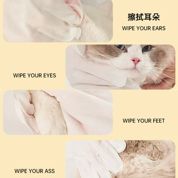 Găng Tay Khăn Ướt Không Cần Xả KIMHOME Tắm Khử Mùi Vệ Sinh Khô Cho Chó Mèo, 6 Cái / Gói