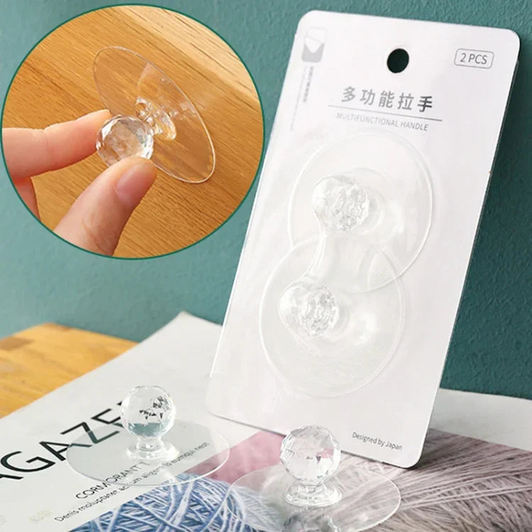 2 cái / gói tay cầm hút tủ ngăn kéo vô hình, tay cầm kính tủ acrylic tự dính