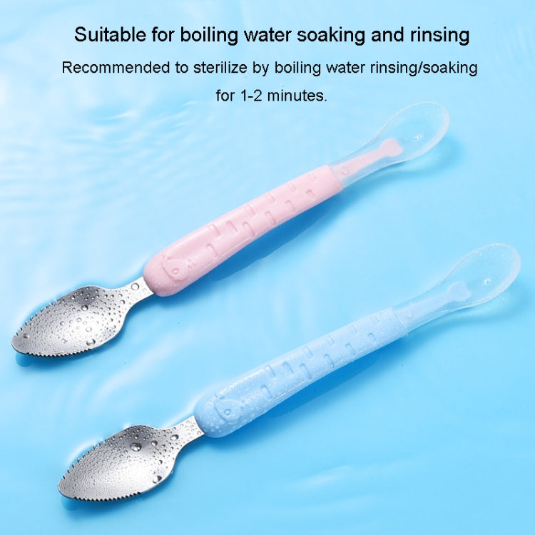 Muỗng cạo đôi đầu cho bé, muỗng silicon mềm inox 304, màu hồng, xanh, xanh có hộp đựng, hồng có hộp đựng