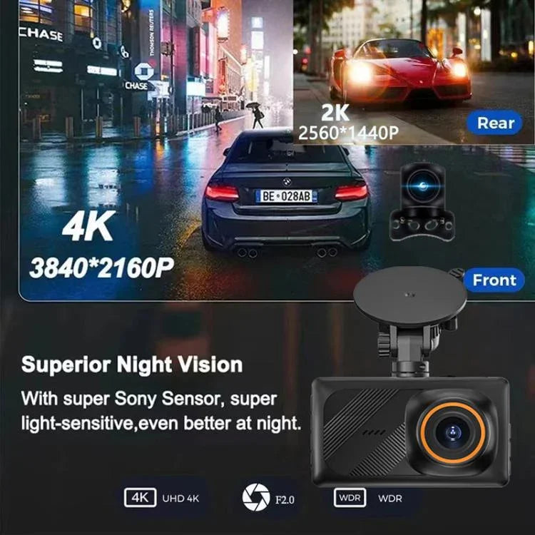 Máy ghi hình lái xe kết nối WiFi 3 inch với camera kép trước 4K + sau 2K HD, A5