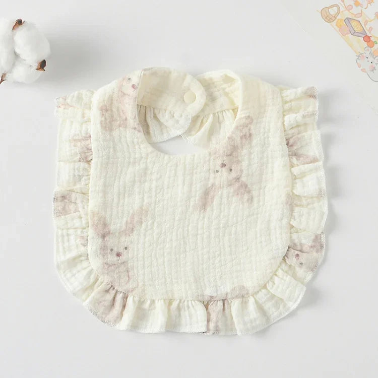 Baby Feeding Bib Ruffle Infants Saliva Towel Soft Cotton Burp Cloth, Yellow Lemon, Rabbit, Yellow Orange, Peach Heart, Mushroom Rabbit, Leaf Fruit, Little Pink Rabbit, Love, Dutch Flower, Floral, Pink Rose, Squirrel, Rainbow, Little Tiger              ...