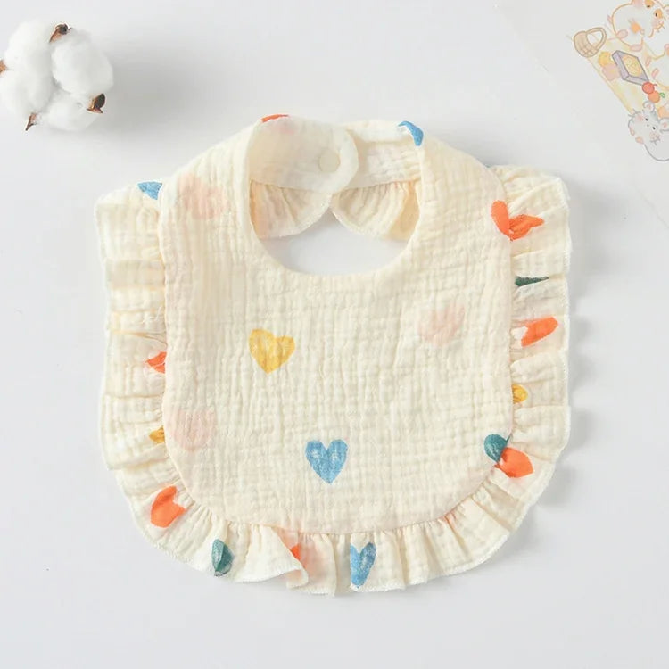 Baby Feeding Bib Ruffle Infants Saliva Towel Soft Cotton Burp Cloth, Yellow Lemon, Rabbit, Yellow Orange, Peach Heart, Mushroom Rabbit, Leaf Fruit, Little Pink Rabbit, Love, Dutch Flower, Floral, Pink Rose, Squirrel, Rainbow, Little Tiger              ...