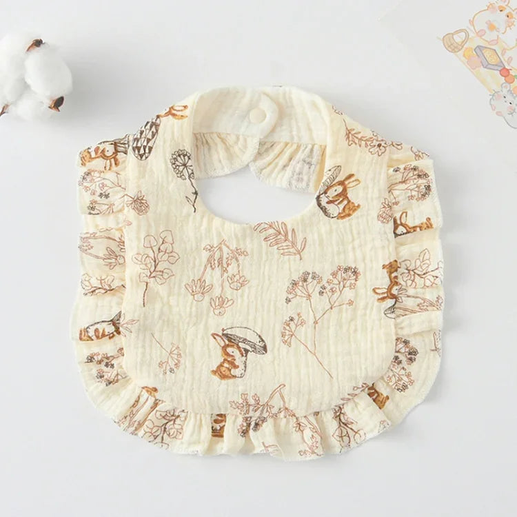 Baby Feeding Bib Ruffle Infants Saliva Towel Soft Cotton Burp Cloth, Yellow Lemon, Rabbit, Yellow Orange, Peach Heart, Mushroom Rabbit, Leaf Fruit, Little Pink Rabbit, Love, Dutch Flower, Floral, Pink Rose, Squirrel, Rainbow, Little Tiger              ...